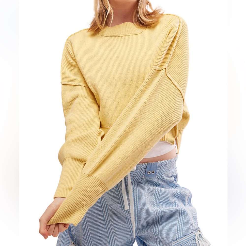FREE PEOPLE EASY STREET CROP PULLOVER THE PASTEL YELLOW